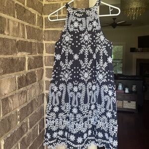 Maison Jules Navy Embroidered Halter Dress